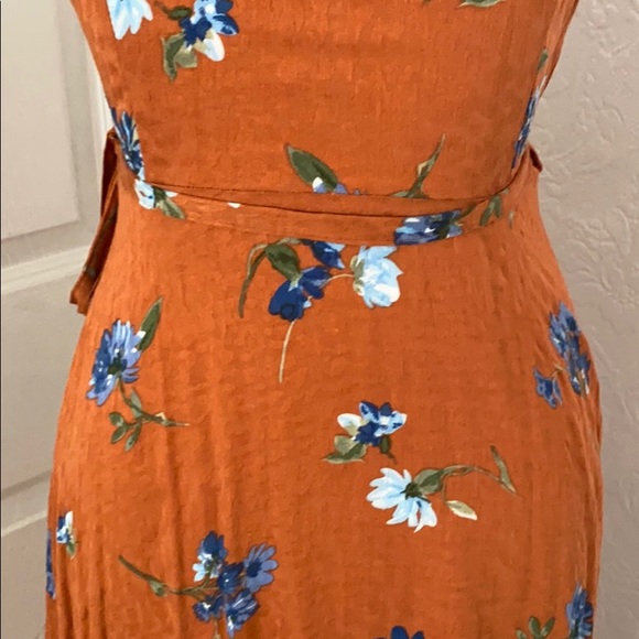New Gorgeous Burnt Orange Floral Wrap Dress S - Picture 6 of 6